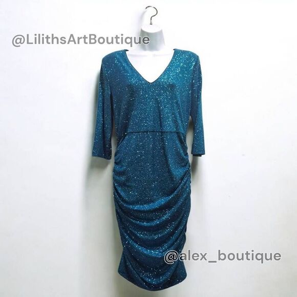 Calvin Klein Runched Glitter Bodycon Midi Dress(C037)-Size 10 for Women - Picture 3 of 12